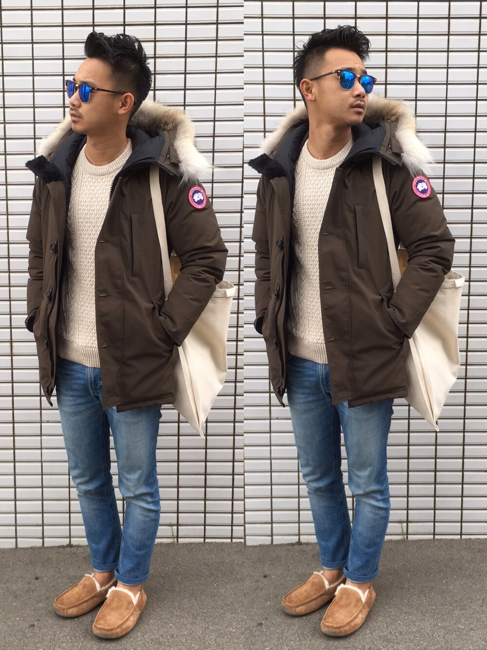 「ThreeArrows、CANADA GOOSE、UNIQLO、Nudie jeans、UGG、ray ban、冬コーデ、カナダグース別注」｜「CANADA GOOSEのアイテム（ダウンジャケット/コート、グリーン系）」を使った、$$$_threearrowsさん（メンズ・165cm）の秋コーディネートの1枚目の写真