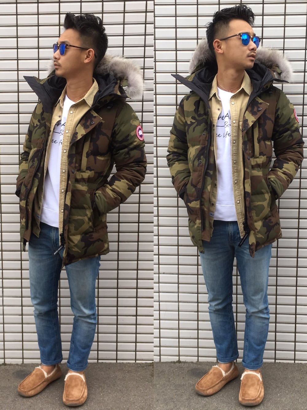 「ThreeArrows、スリーアローズ、BAYFLOW(BAYFLOW)、CANADA GOOSE、Nudie jeans、UGG、ray ban、冬」｜「CANADA GOOSEのアイテム（ダウンジャケット/コート、グリーン系）」を使った、$$$_threearrowsさん（メンズ・165cm）の秋コーディネートの1枚目の写真