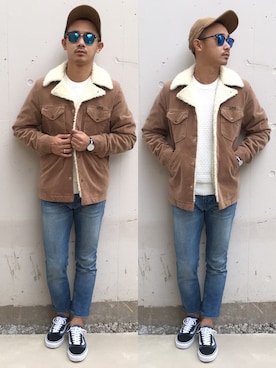 「ランチコート」｜「アイテム（その他アウター）」を使った、$$$_threearrowsさん（メンズ・165cm）の冬コーディネート