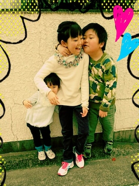 「カップルコーデ」｜「アイテム（チュニック）」を使った、ゆん☺さん（キッズ・90cm）の春コーディネート