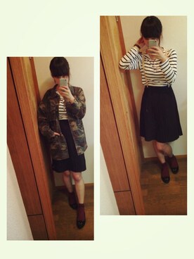 「柄×柄」｜「アイテム（ミリタリージャケット）」を使った、ゆうさん（レディース・164cm）の秋コーディネート