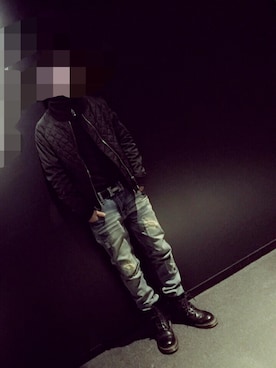 「Dr. Martens（ドクターマーチン）のアイテム（ブーツ、ブラック系）」を使った、まーくんさん（メンズ・163cm）の冬コーディネート