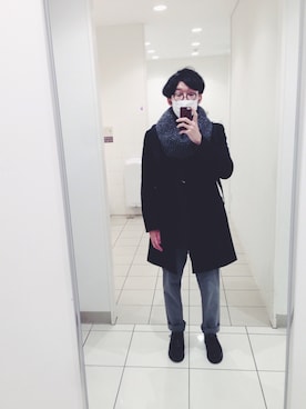 「YAECA」｜「アイテム（チェスターコート）」を使った、さっくんさん（メンズ・173cm）の冬コーディネート
