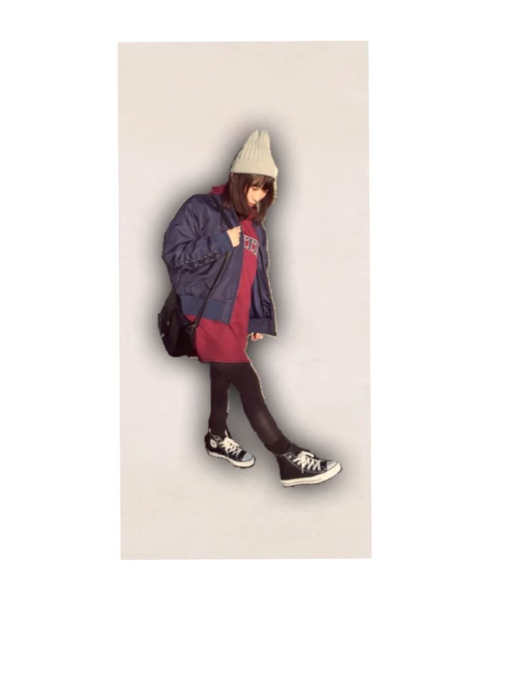 「スニーカーコーデ」｜「PEACH JOHNのアイテム（ジャケット/アウター、ブルー系）」を使った、yukiさん（レディース・160cm）の冬コーディネートの1枚目の写真