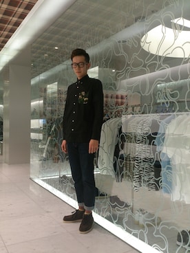 「A BATHING APE（アベイシングエイプ）のアイテム（ブーツ）」を使った、上遠野 広基さん（メンズ・183cm）の春コーディネート