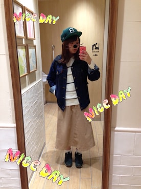 「Ungrid（アングリッド）の 【Casual】ｳﾞｨﾝﾃｰｼﾞGｼﾞｬﾝ （デニムジャケット）」を使った、m○m°*さん（レディース・158cm）の秋コーディネート