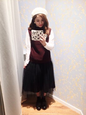 「アイテム（ベスト、レッド系）」を使った、kanaさん（レディース・158cm）の秋コーディネート