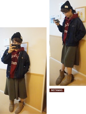 「へザー」｜「アイテム（デニムジャケット）」を使った、えりささん（レディース・163cm）の秋コーディネート