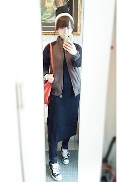 「ロングニット」｜「アイテム（その他）」を使った、chibi🐤さん（レディース・161cm）の冬コーディネート