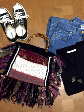 「Handmade（ハンドメイド）のアイテム（バッグ、パープル系）」を使った、RARAさん（レディース・161cm）の秋コーディネート