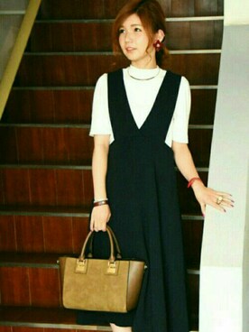 「アイテム（ヘアアクセサリー、ブルー系）」を使った、さちさん（レディース・155cm）の秋コーディネート