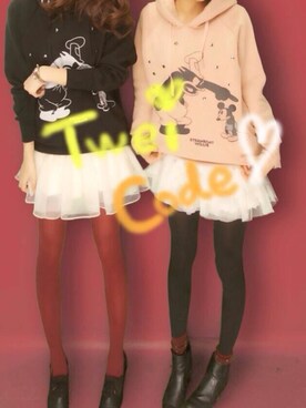 「ディズニーコーデ」｜「アイテム（パーカー、ピンク系）」を使った、dafmay＊ゆるOLさん（レディース・158cm）の春コーディネート