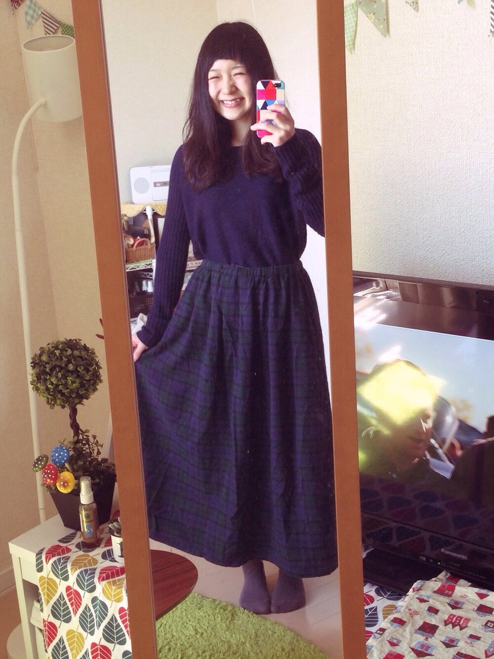 「ニット、GAP」｜「GAPのアイテム（ニット/セーター、ブルー系）」を使った、m o e m iさん（レディース・154cm）の秋コーディネートの1枚目の写真