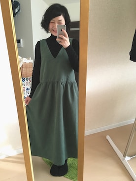 「POU DOU DOU（プードゥドゥ）のアイテム（ジャンパースカート）」を使った、m o e m iさん（レディース・154cm）の冬コーディネート