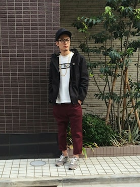「メッシュキャップ」｜「アイテム（マウンテンパーカー）」を使った、まっつんさん（メンズ・173cm）の春コーディネート