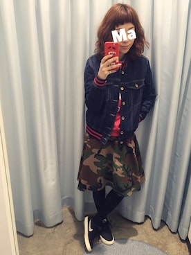 「オンザ眉毛」｜「アイテム（デニムジャケット）」を使った、ちゃんぐー♡♡♡さん（レディース・162cm）の冬コーディネート