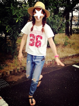 「アイテム（アナログ腕時計、ピンク系）」を使った、ちゃんぐー♡♡♡さん（レディース・166cm）の夏コーディネート