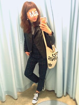 「Rodeo Crowns（ロデオクラウンズ）のアイテム（ライダースジャケット）」を使った、ちゃんぐー♡♡♡さん（レディース・162cm）の冬コーディネート