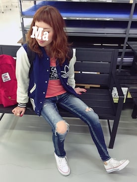 「オンザ眉毛」｜「アイテム（スタジャン）」を使った、ちゃんぐー♡♡♡さん（レディース・162cm）の冬コーディネート