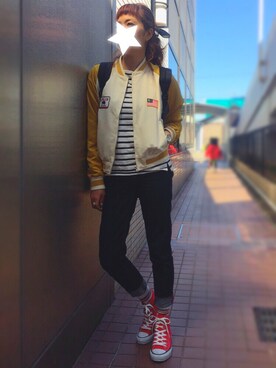 「バンダナ」｜「アイテム（スタジャン）」を使った、ちゃんぐー♡♡♡さん（レディース・162cm）の春コーディネート