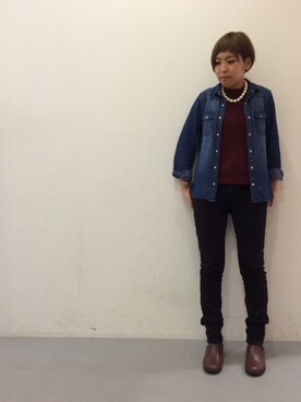 「アイテム（ベスト、レッド系）」を使った、HARUKAさん（レディース・157cm）の秋コーディネート