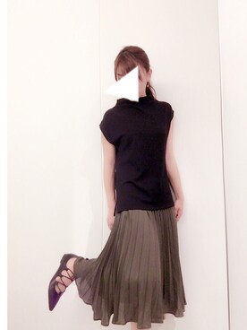 「カーキ色」｜「アイテム（ブラック系）」を使った、★みつ★さん（レディース・158cm）の夏コーディネート