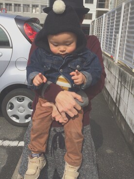 「OSHKOSH（オシュコシュ）のアイテム（デニムジャケット）」を使った、hfさん（キッズ・80cm）の冬コーディネート