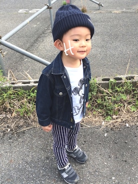 「OSHKOSH（オシュコシュ）のアイテム（デニムジャケット）」を使った、hfさん（キッズ・90cm）の春コーディネート