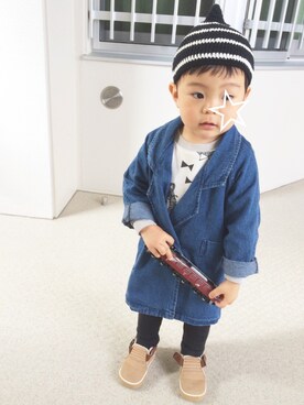 「アイテム（チェスターコート）」を使った、hfさん（キッズ・90cm）の春コーディネート