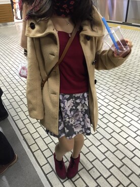 「アイテム（アナログ腕時計、ピンク系）」を使った、Haruさん（レディース・158cm）の冬コーディネート