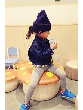 「green label relaxing（グリーンレーベルリラクシング）のNIKE MDランナー17cm～19ｃｍ（スニーカー、ブルー系）」を使った、39☺︎さん（キッズ・120cm）の冬コーディネート