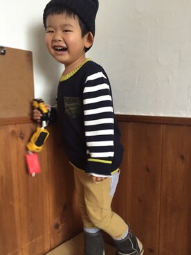 「GLOBAL WORK（グローバルワーク）のキッズ【洗えるニット】ニットクルー15FW/564951（ニット/セーター、その他）」を使った、ゆいさん（レディース）の秋コーディネート