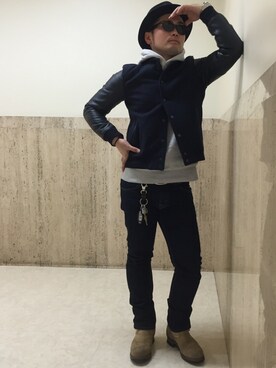 「STUDIOUS（ステュディオス）のアイテム（スタジャン）」を使った、タケウチ☆ボンバイエさん（メンズ・173cm）の冬コーディネート