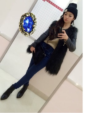 「DURAS（デュラス）のアイテム（その他アウター）」を使った、No Ri PiEさん（レディース・158cm）の冬コーディネート