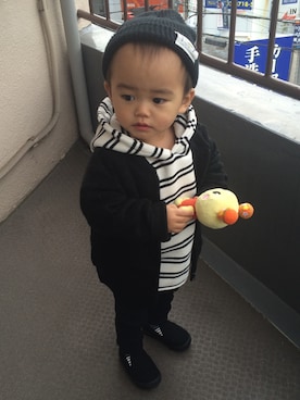 「abcd（ナシ）のアイテム（ブルゾン）」を使った、manmaru.aさん（キッズ・80cm）の冬コーディネート