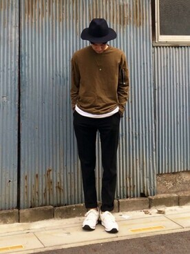 「DHOLIC（ディーホリック）のアイテム（スラックス）」を使った、shoさん（メンズ・173cm）の秋コーディネート