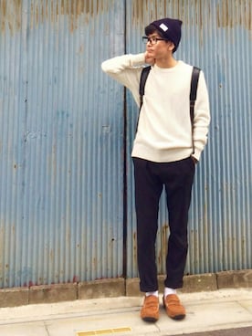 「DHOLIC（ディーホリック）のアイテム（スラックス）」を使った、shoさん（メンズ・173cm）の冬コーディネート