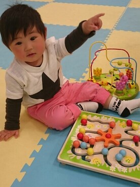 「WAMWAM（ワムワム）のアイテム」を使った、くまたろうさん（キッズ・80cm）の春コーディネート