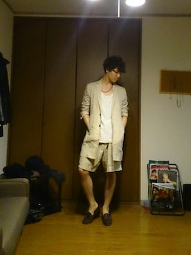 「SRIVER」｜「アイテム（トレンチコート）」を使った、だいちさん（メンズ・170cm）の夏コーディネート