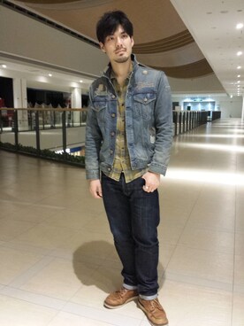 「TYPE BLUE（タイプブルー）のアイテム（デニムジャケット）」を使った、hirokiさん（メンズ・174cm）の冬コーディネート