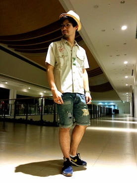 「TYPE BLUE（タイプブルー）のアイテム（帽子）」を使った、hirokiさん（メンズ・174cm）の夏コーディネート