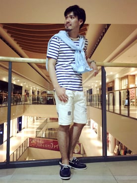 「AVIREX（アヴィレックス）のアイテム（モカシン/デッキシューズ）」を使った、hirokiさん（メンズ・174cm）の夏コーディネート