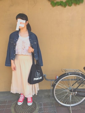 「PUNYUS（プニュズ）のアイテム（トートバッグ）」を使った、fknさん（レディース・162cm）の春コーディネート