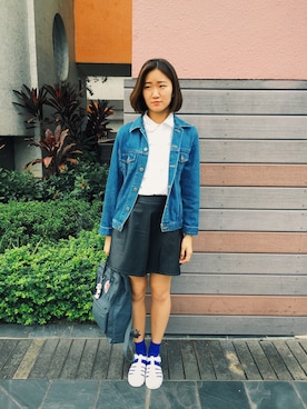 「blue」｜「アイテム（レインシューズ）」を使った、Vickkkeiさん（レディース・166cm）の春コーディネート