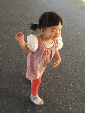 「アイテム（タイツ/ストッキング、オレンジ系）」を使った、ぴぃさん（キッズ・80cm）の夏コーディネート