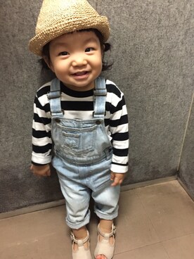 「長袖Tシャツ」｜「アイテム（サロペット/オーバーオール）」を使った、ぴぃさん（キッズ・80cm）の秋コーディネート