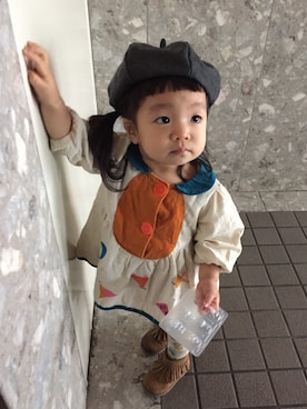 「雨の日」｜「アイテム（ハンチング/ベレー帽）」を使った、ぴぃさん（キッズ・90cm）の秋コーディネート