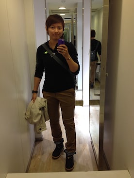 「Abercrombie&Fitch（アバークロンビーアンドフィッチ）のアイテム」を使った、堅尼さん（レディース・160cm）の冬コーディネート