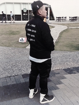「RICK OWENS」｜「アイテム（ナイロンジャケット）」を使った、Chelios さん（メンズ・173cm）の冬コーディネート