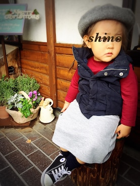 「GLOBAL WORK（グローバルワーク）のアイテム（ダウンベスト）」を使った、erichinさん（キッズ・80cm）の冬コーディネート